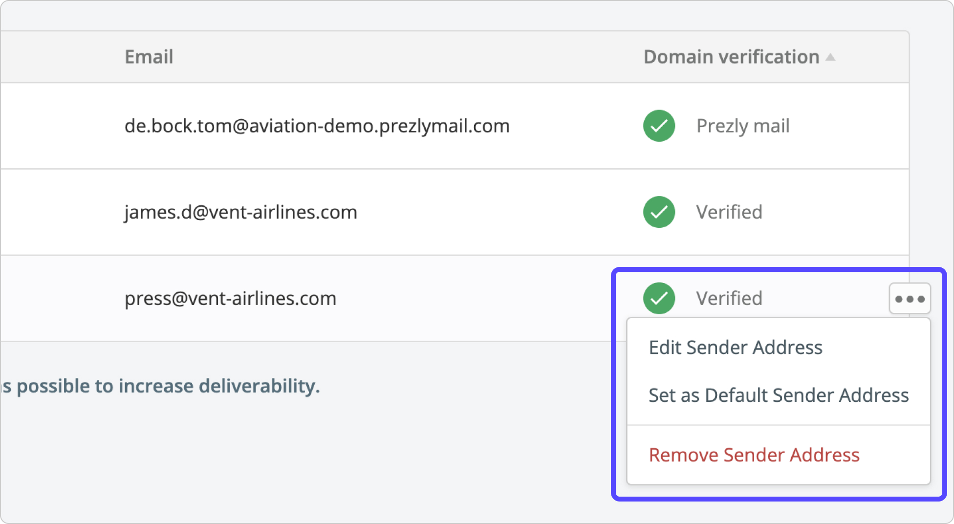 Your default sender address Help Section